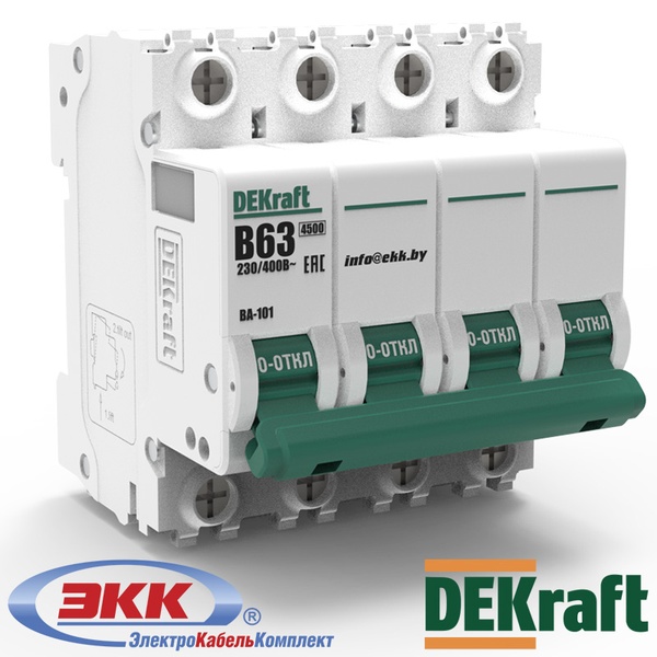 Автоматический выключатель DEKraft ВА-101 B 4P 63A 11048DEK