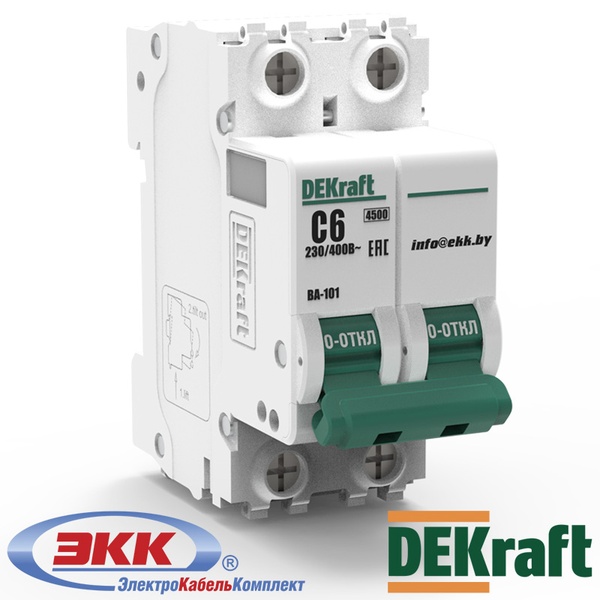 Автоматический выключатель DEKraft ВА-101 C 2P 6A 11064DEK