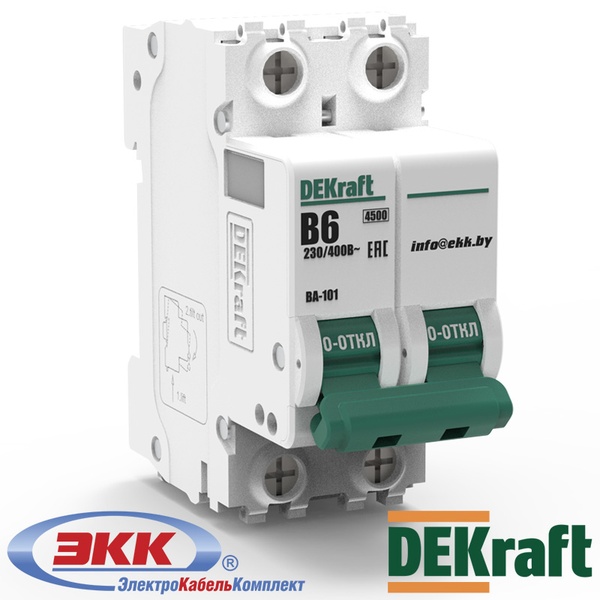 Автоматический выключатель DEKraft ВА-101 B 2P 6A 11016DEK