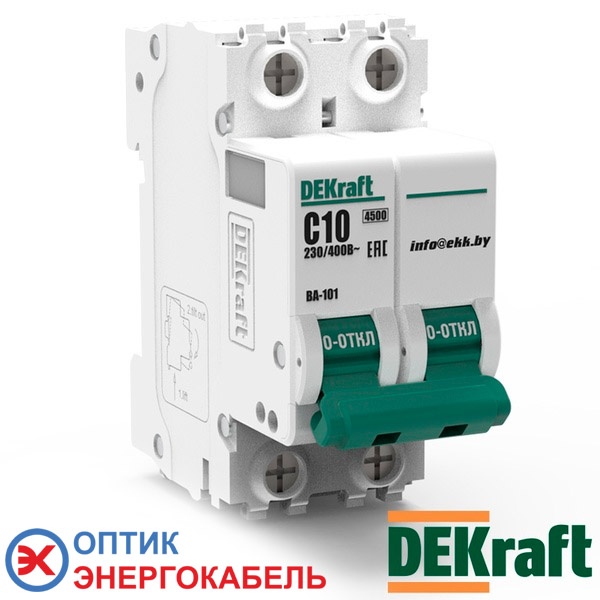 Автоматический выключатель DEKraft ВА-101 C 2P 10A 11065DEK