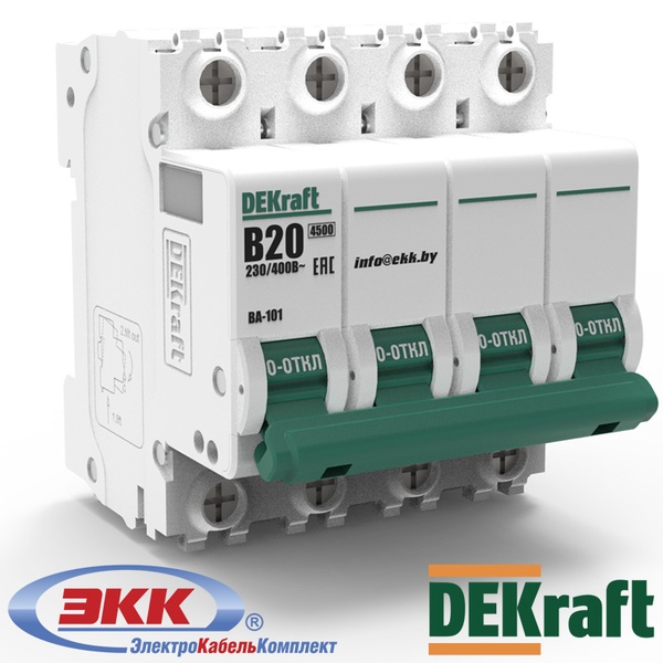 Автоматический выключатель DEKraft ВА-101 B 4P 20A 11043DEK
