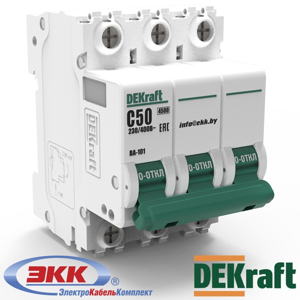 Автоматический выключатель DEKraft ВА-101 C 3P 50A 11083DEK