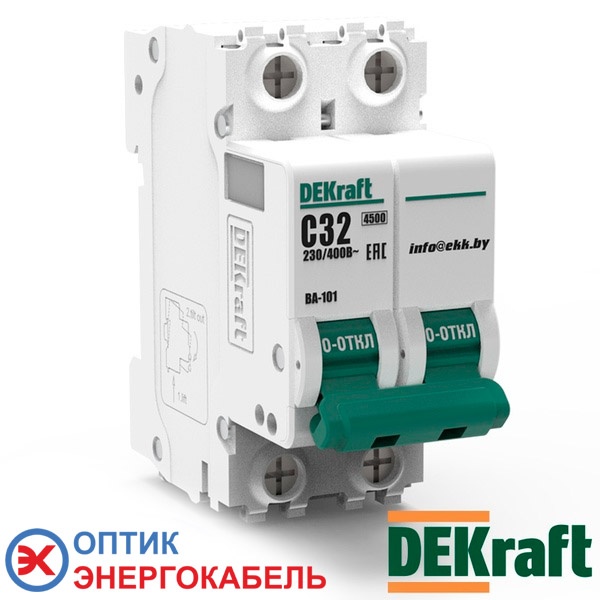 Автоматический выключатель DEKraft ВА-101 C 2P 32A 11069DEK