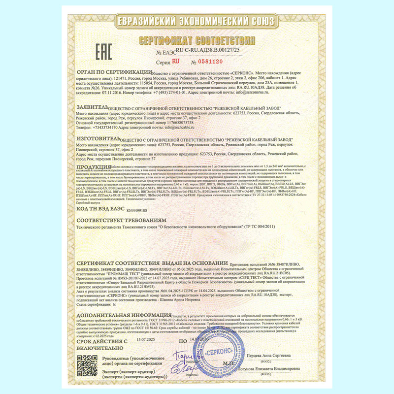 Режкабель обновил сертификат на силовые кабели